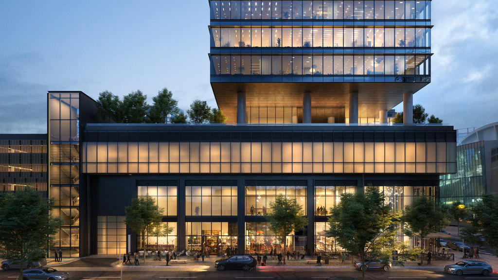 A building with glass windows.